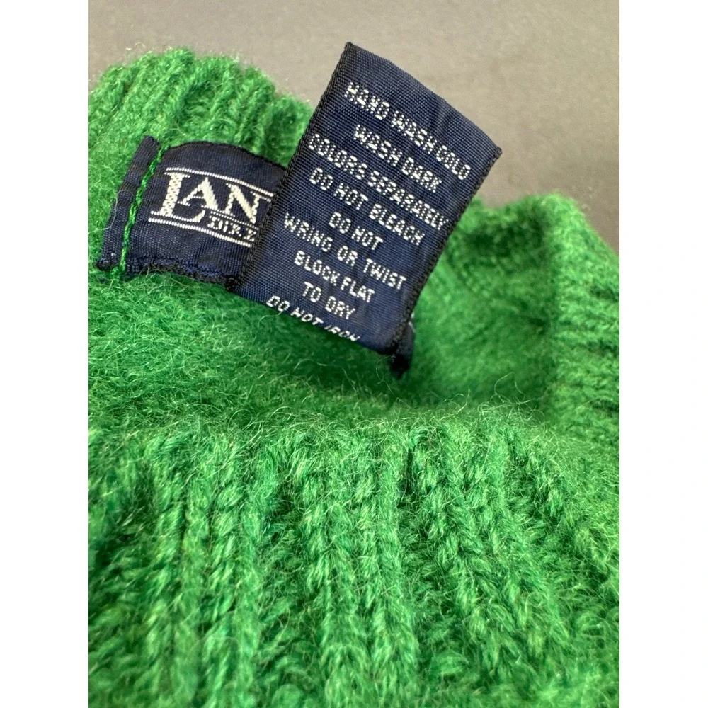 Lands' End Green Wool Sweater Made in Scotland Vintage 90s Crewneck Size 6 8 M